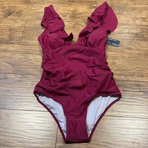 Summer Mae maroony/red full piece tie up back bathing suit